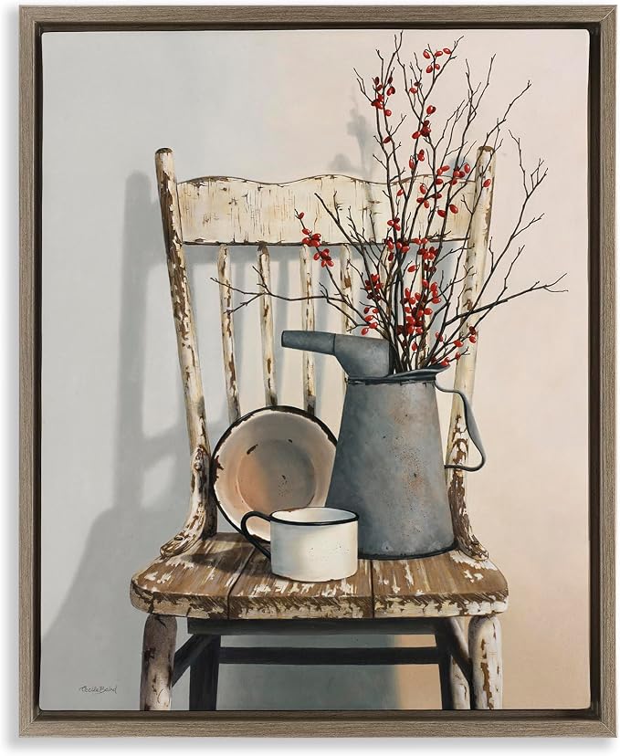 Vintage Rustic Still Life Floral, 16 x 20 Inch Canvas in Floater Frame | Stupell Industries · By Cecile Baird · Ready to hang · Giftable for home decor · Made in USA