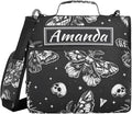 Custom 3 Ring Zipper Binder Skull Moon Moth Black Skeleton Personalized Name 1.5 inch Binders Large Capacity Multi Pockets for School Office Supplies