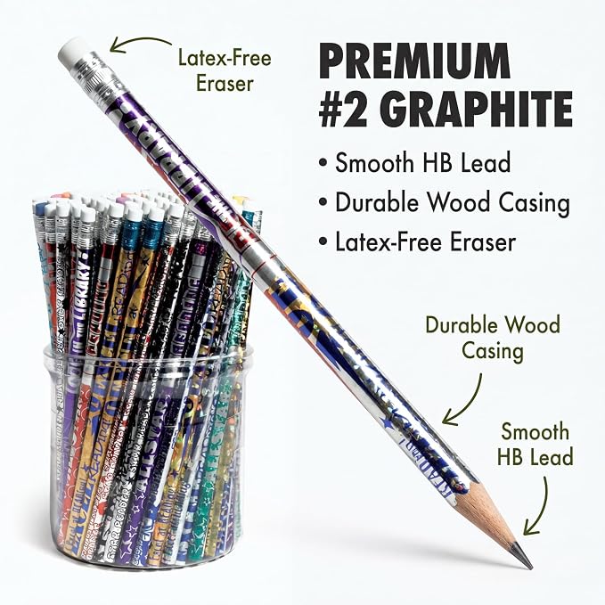 Anderson's Reading Pencil Tub, Fun & Colorful Pencils, Perfect for School Supplies, Classroom Rewards, Creative Writing, Party Favors, and Motivational Gifts