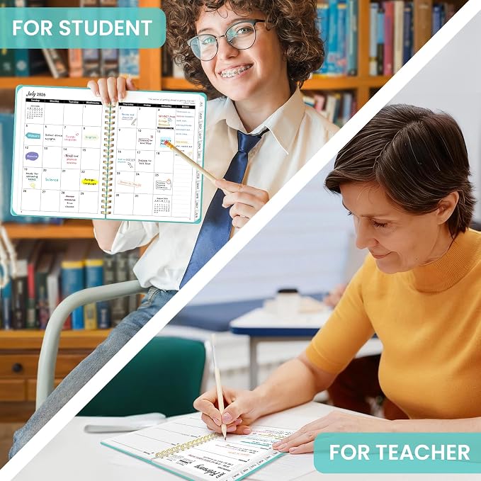 Taja 3 Pack Planner 2026-2027, Jul 2026-Jun 2027 Monthly & Weekly Planner | 6.3" x 8.5", Hardcover Academic Calendar, Teacher Student Planning Book for Office School Supplies, 3 Aquamarine