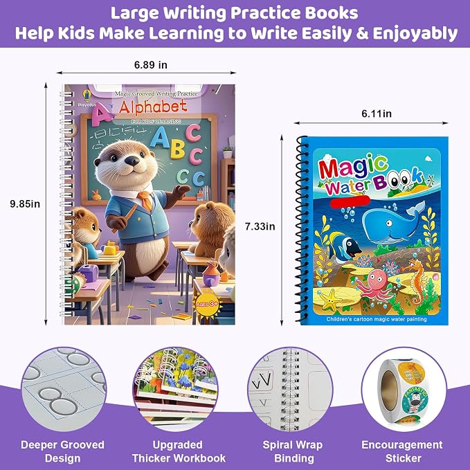Magic Grooved Writing Practice Books for Kid, 8-in-1 Handwriting Kit