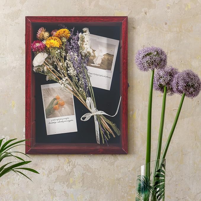 Shadow Box Frame with Removable Shelves, Red 11x14 Deep Memory Box Display Case for Keepsake Collectibles, Coins Military Medals Pins Wedding Flowers
