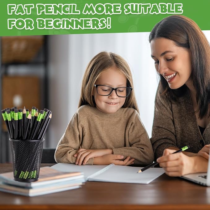 Fainne 48 Pcs Large Pencils 3 Sharpeners,Black,Round