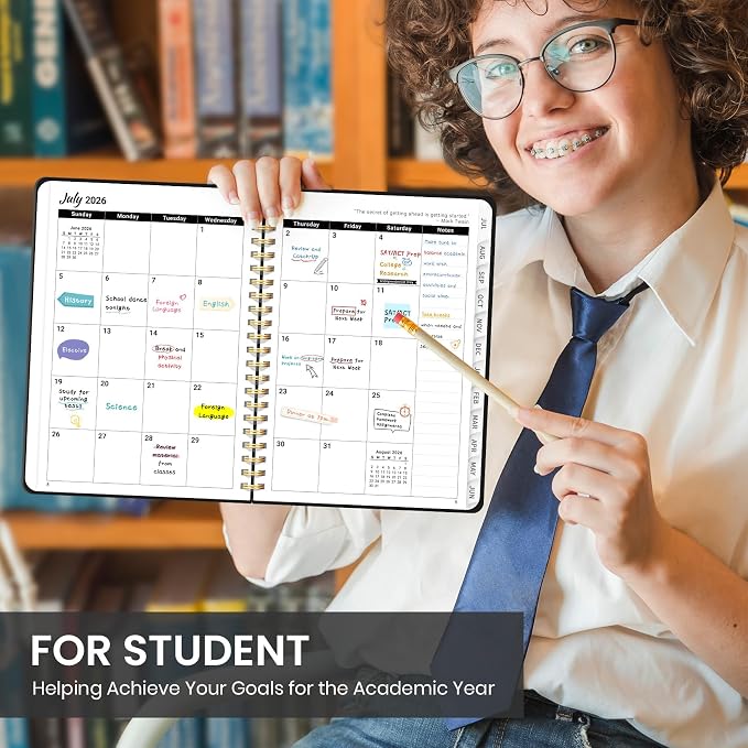 Taja Planner 2026-2027, Jul 2026-Jun 2027 Monthly & Weekly Calendar Book | 6.3" x 8.5", Hardcover Academic Calendar with Tabs, Teacher Student Agenda Book for School Office Supplies - Black