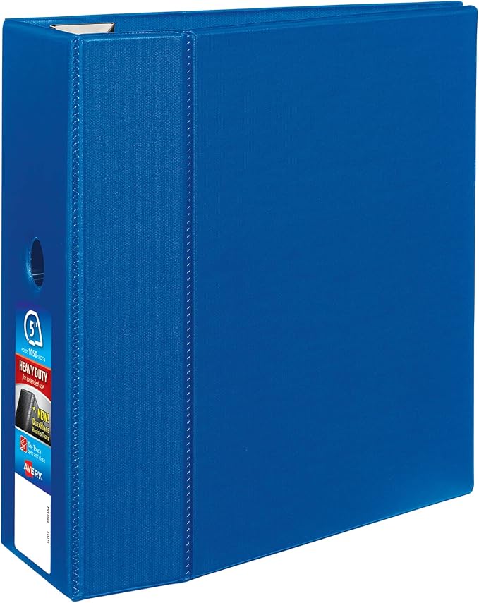 Avery Heavy-Duty 3 Ring Binder, 5" EZD Rings, 1 Blue Binder | For Heavy School, Home and Office Use, DuraHinge Tear-Resistant Spine, DuraEdge Split-Resistant Sides, 4 Interior Pockets