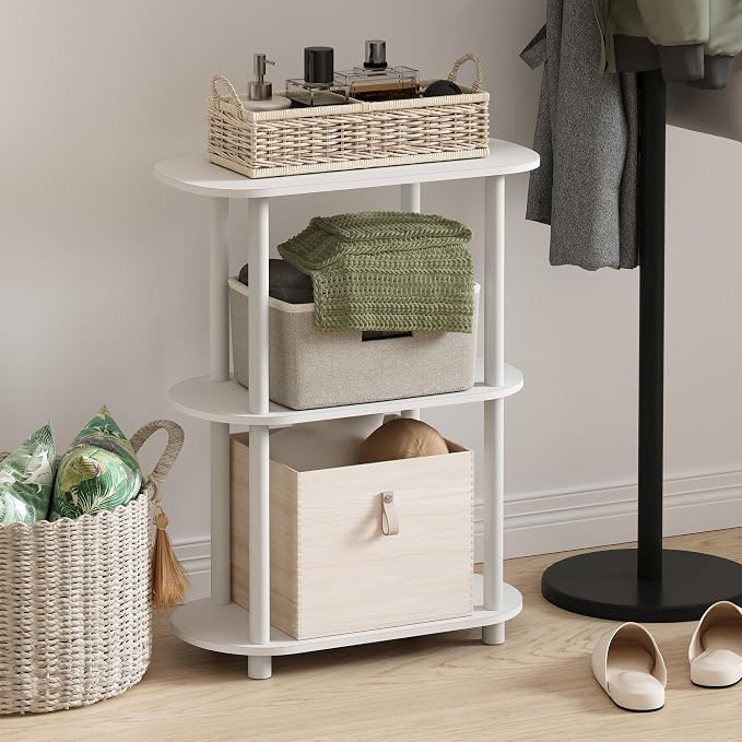 Furinno Turn-N-Tube No Tools 3-Tier Modern Oval Side Display Rack, White/Virgin White | Rounded Edges, Book Shelf, Open Frame Storage Shelves, Round Tubes, for Organization and Storage, Living Room, Home Office