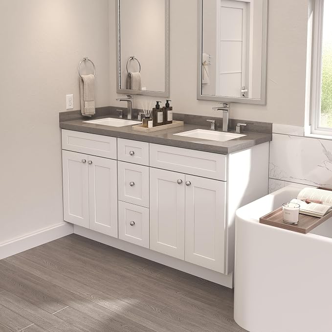 Furinno Shaker Drawers Right Bath Vanity Cabinet Without Top, Ready to Assemble, 21 D x 36 W x 34.5 H, White