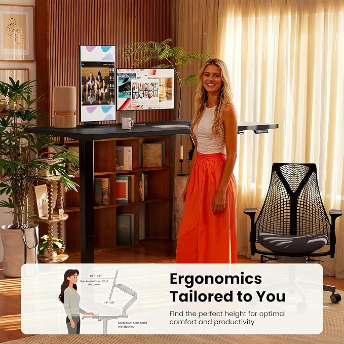 ErGear Height Adjustable Electric Standing Desk, 63 x 28 Inches Sit Stand up Desk, Memory Computer Home Office Desk, Carbon Fiber Black
