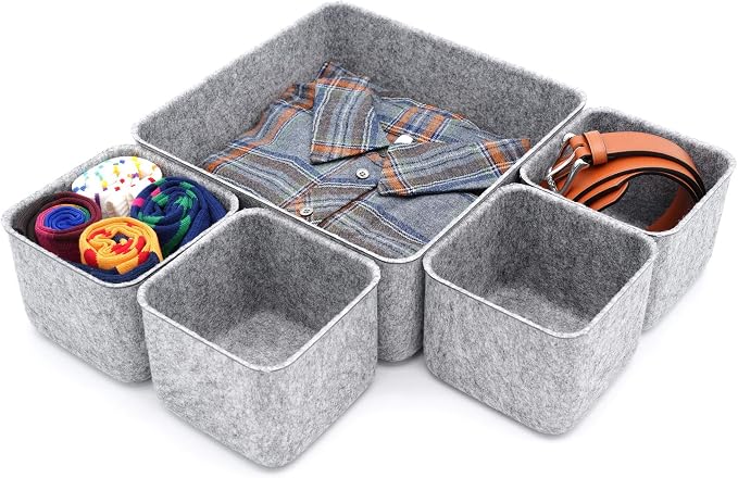 Desk Organizers Storage bins Set Office Drawer Organizers Pen holder pencil cup phone stand sticky note storage Closet Cabinet boxes Organizing 5-piece Pack (Gray)