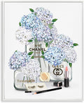 Stupell Industries Glam White Blue Hydrangeaser Perfume Bottles Lipstick Illustration,Design by Ziwei Li, 16 x 20 | Stupell Industries · By Ziwei Li · Ready to hang · Chic gift for bedroom or dressing room · Made in USA