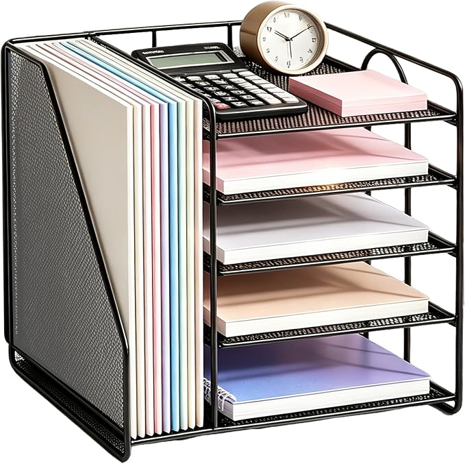 Desk Organizer, 5-Tier Paper Organizer Letter Tray, Black | Desk Organizers and Accessories, Office Desk Accessories & Workspace Organizers, Desktop File Organizer for Office Supplies