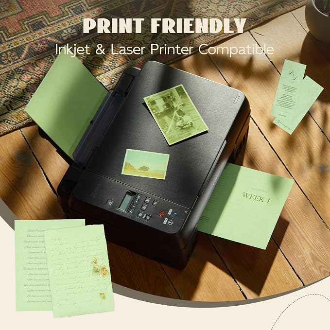 100 Sheets Green Parchment Cardstock Paper 8.5 x 11, 65lb Light Green Paper | Goefun 180 gsm Light Green Parchment Texture Sheets, Certificate Paper for Printing, Invitations, Menus, Crafts