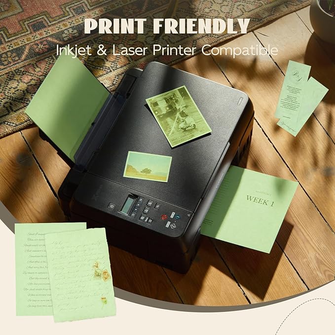 50 Sheets Green Parchment Cardstock 8.5x11,65lb Light Green Card Stock | Goefun 180 GSM Parchment Cardstock Paper Sheets for Printing, Invitations, Menus, Crafts