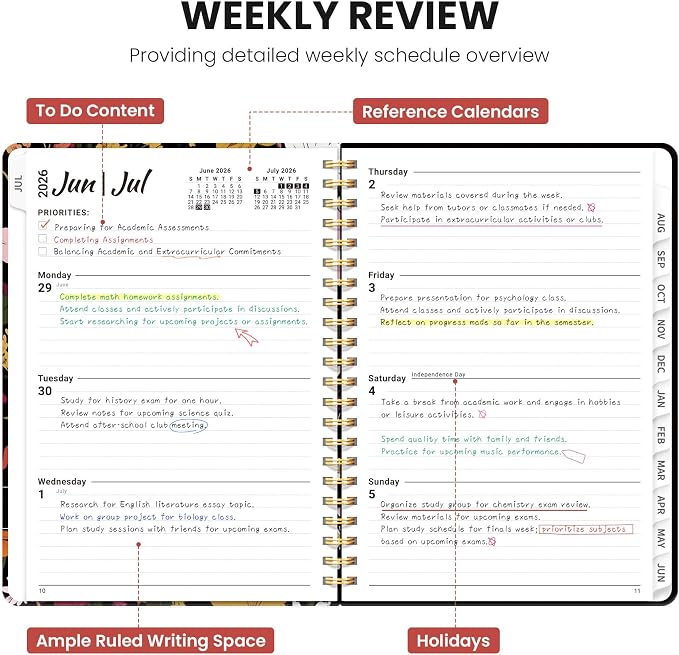 ZOTIA Academic Planner 2026-2027, Monthly & Weekly Jul 2026-Jun 2027 | Lily Garden, 8.5" x 11" Calendar Planner for Women, Hardcover Pretty Organizer for Women, School Office Home Supplies