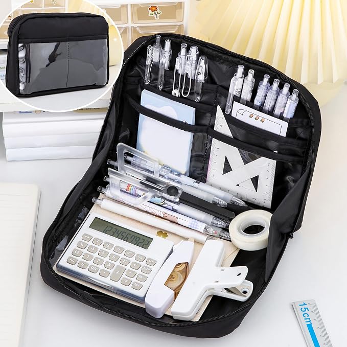 Ristpal 56 PCS Aesthetic School Supplies with Large Pencil Case, 24 Double Brush Marker Pens, 5 Black Ink Gel Pens, 6 Macaron Pencils, 4 Sharpeners, Sticky Notes, Ruler, Erasers, Stationery Gift