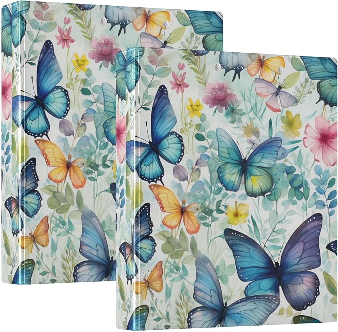 3 Ring Binder, Butterfly Floral File Folder Holds 200 Sheets File Storage for Women Men School Office Supplie