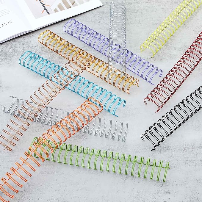 50 Pcs Metal Double Loop Binding Wires 1 Inch Bulk Cinch Binding Wires Double Spiral Ring Coil 10 Colors Twin Spines Combs 23 Holes 2: 1 Pitch Cinch Coil Machine Wire