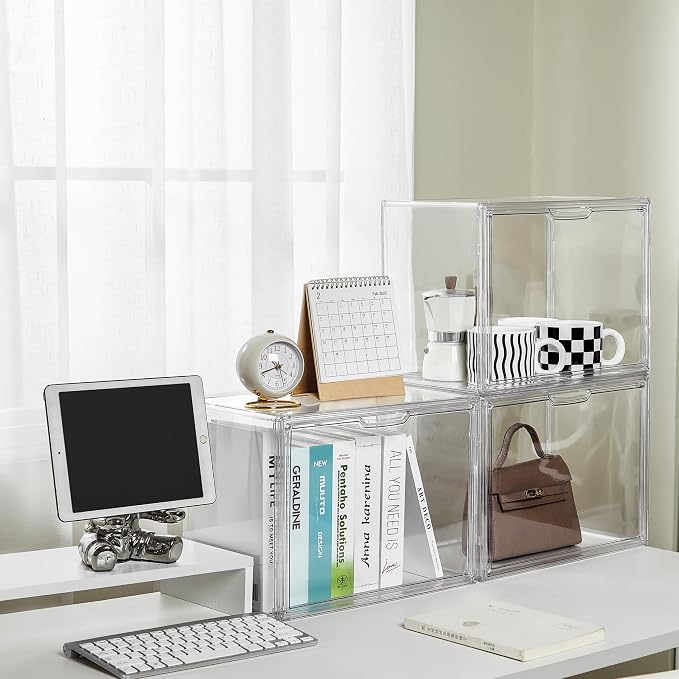 Stackable Acrylic Storage Cubes Book Case Display Case Box Book Containers | Interlocking Stable Structure & Magnetic Dustproof Door, Freely Arranged,Organizer for Books & Collectibles