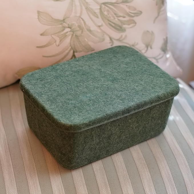Felt deep Storage Bins lidded Drawer Organizer Caddy Forest Green | Sustainable material soft yet sturdy,multi-purpose storage, sleek minimalist lifestyle