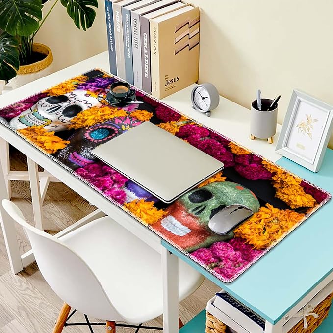 Desk mat Personality Pattern Large Protective Mat, Smooth Surface Soft Mousepad, Waterproof Non-Slip Desk Mat, 31.5x11.8 in Sewn Edge Office/Home Desk Mat, Candy Skull