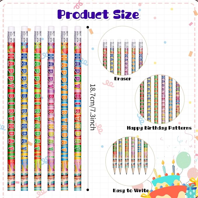 Birthday Pencils Happy Birthday Pencil for Students Birthdays Pencil for Teacher Classroom Birthdays Party Supplies, 6 Style (120)
