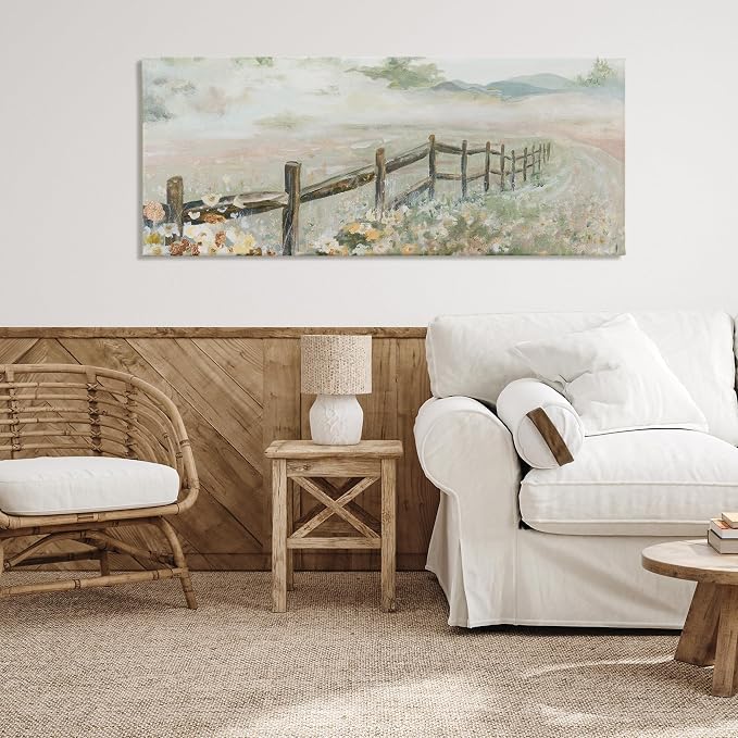 Stupell Industries 'Soft Fence with Flowers'| Canvas Art | Stupell Industries | 48 x 20 Inches, Easy to Hang and Sturdy, Made in USA, by Patricia Pinto