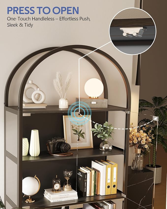 Display Arched Cabinet with Glass Doors, Curio Cabinet for Labubu Display 5-Tier Display Case with 7 Color RGB Lights for Collectibles, Display Cases for Book/Medal/Figure