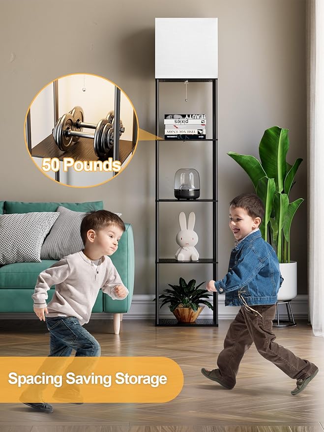 Large Floor Lamp with Shelves, 5-Tier Tall Floor lamp with for Living Room, Shelf Floor Lamp with 3 CCT LED Bulb, Corner Display Standing Column Lamp, Etagere Organizer Tower Nightstand for Bedroom