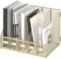 Desk Organizers Metal Desk Magazine File Holder with 5 Vertical Compartments Rack File Organizer for Office Desktop, Classroom, Home Workspace, Golden Yellow