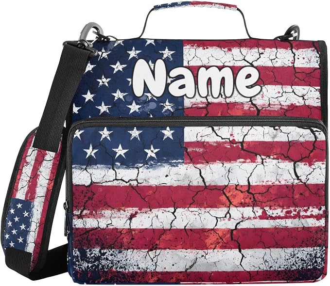 Custom Retro American Flag 3 Ring Binder Bag 1.5 inch Personalized Name Binder Organizer 500 Sheet Documents Storage for School Office