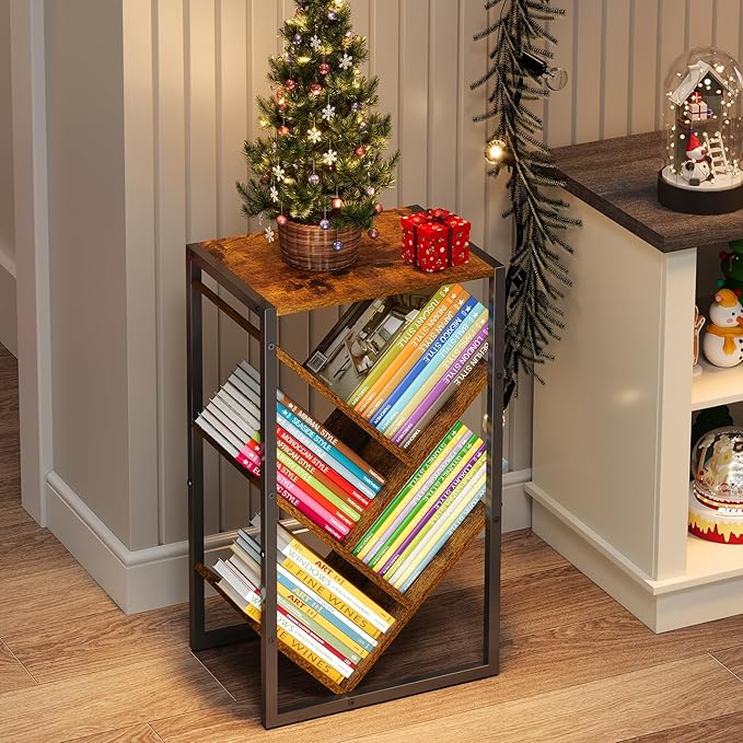 Cutogxon Small Bookcase - 5 Tier Tree Bookshelf with EVA Pads, Book Shelf for Small Spaces Bookshelves Wooden Book Storage Organizer Shelves for Hardcover Books Bedroom Living Room