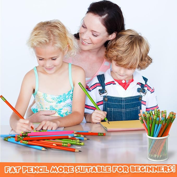 Fainne 48 Pcs Large Pencils 3 Sharpeners,Multicolor,Triangle,Fat Pencils