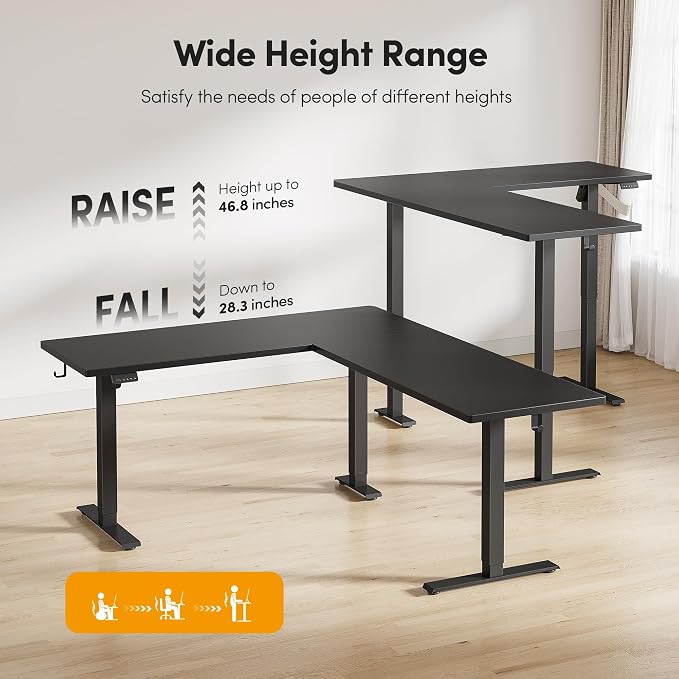 CubiCubi 75“ x 63" L Shaped Standing Desk Adjustable Height, Electric Corner Desk, Sit Stand Home Office Desk with Splice Board, Black