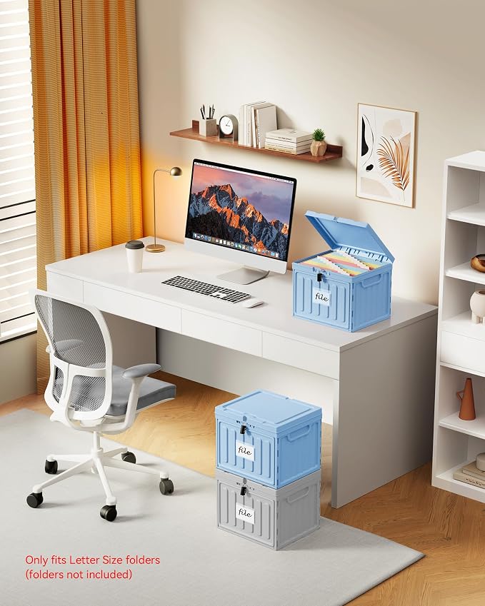 Oterri Lockable Stackable Plastic File Box with Lid for Letter-Size | Hanging File Folders Not Included. Blue, Large 2-Pack. Home, Office, Classroom, Dorm, Tax, Under Bed, Filing Cabinet.