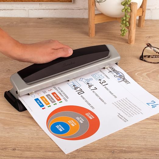Swingline 3 Hole Punch, 10 Sheet Capacity Three Hole Puncher 3 Ring, Adjustable 2-3 Hole Paper Punch, Precision Pro, Black & Silver (74037)