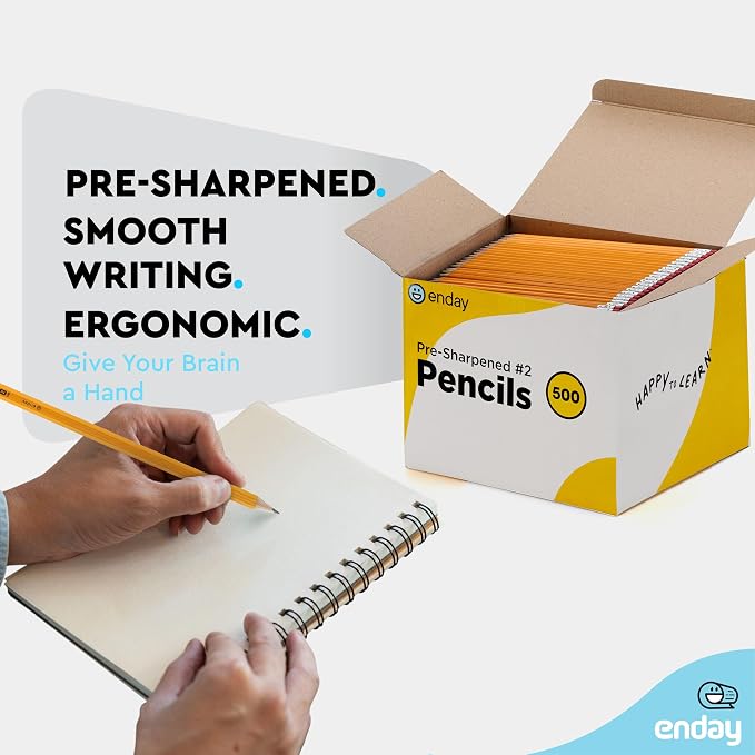 Enday #2 Pencils Bulk - 500 Pack - Pre-Sharpened #2 Wood-Cased Yellow Sharpened Pencils for Kids with Latex-Free Eraser Top for Office and Classroom Supplies