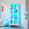 Polup 66" White Glass Display Cabinet with 8-Color LED for Collectibles | Metal Frame & Tempered Glass Doors, Motion Sensor LED, 3 Adjustable Shelves, 4-Tier Space, for Indoor Plants & Figures
