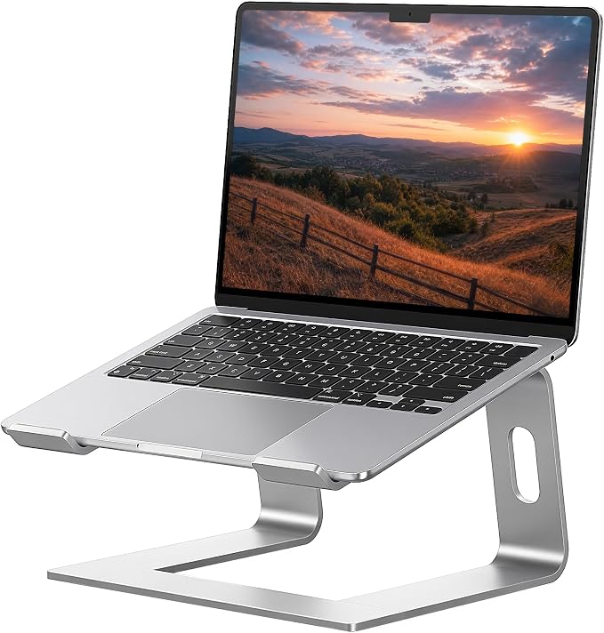 SOUNDANCE Laptop Stand, Aluminum Computer Riser, Ergonomic Laptops Elevator for Desk, Metal Holder Compatible with 10 to 15.6 Inches Notebook Computer, Silver