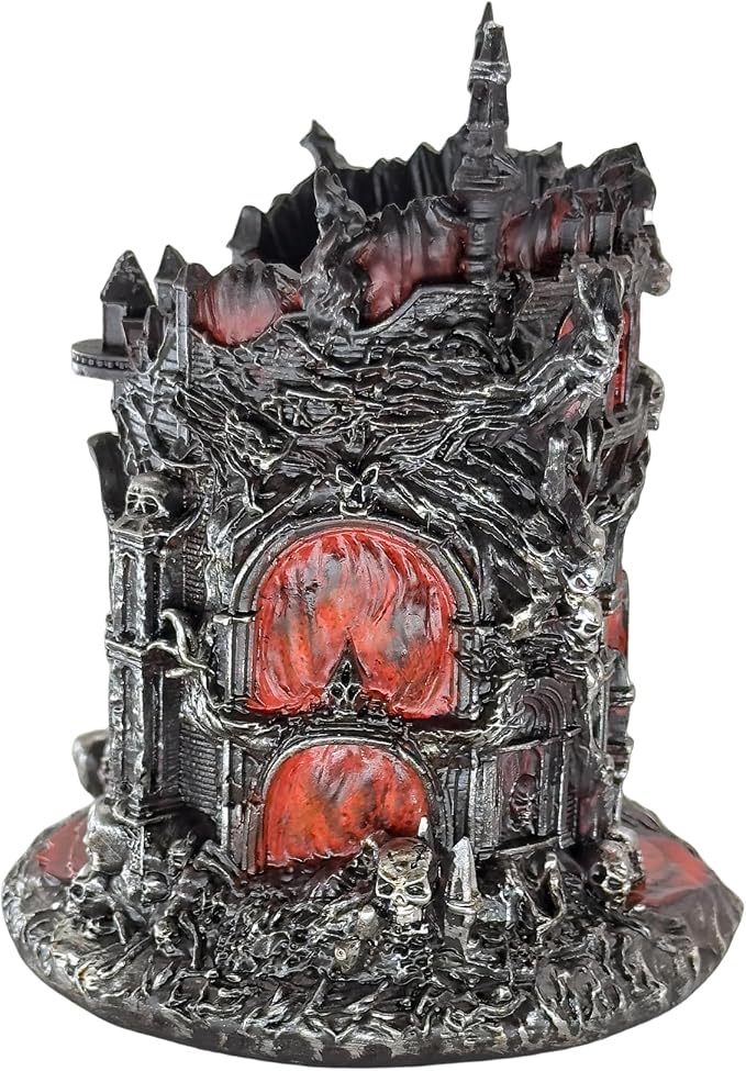 LOOYAR Gothic Inferno Castle Resin Pen Holder for Office & Home Decor | Gothic inferno castle design Premium resin with fine details Holds pens or makeup tools Works For desk vanity aquarium decor