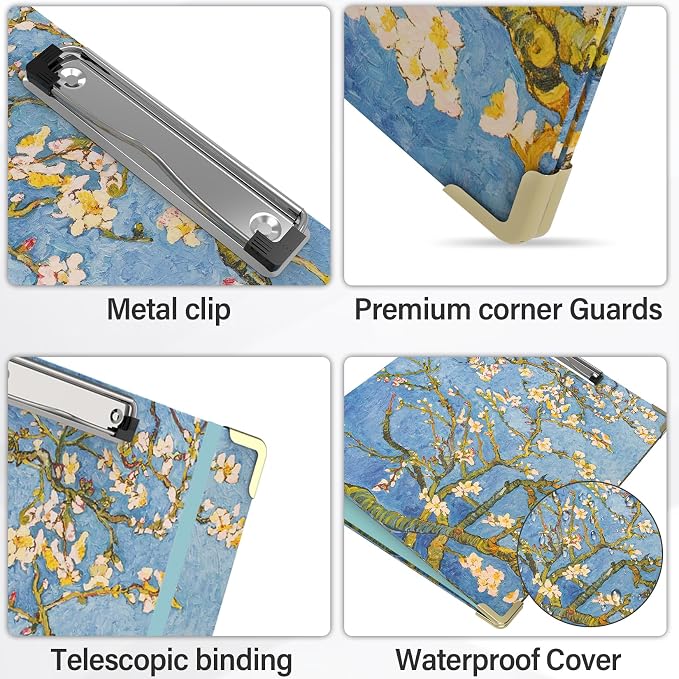 3 Ring Binder 3 Inch Round Ring Binder with 6 Tab Dividers，2 Interior Pockets，Cute Binder Clipboard with Storage, for School Office, Portfolio Organizer with Labels(Almond Tree)
