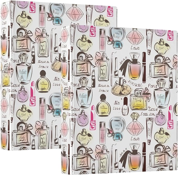 French Perfume Binder 1.5 Inch Binder with Clipboard&Pockets, Paris Perfume Hardcover Binders 3 Ring, Heavy Duty Large File Folder for Office School Supplies - Holds 200 Sheets