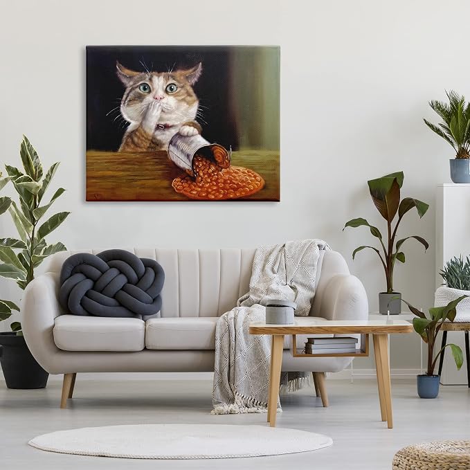 Humorous Cat Kitchen Still Life, 36 x 48 Inch Canvas Wall Art | Stupell Industries · By Lucia Heffernan · Ready to hang · Playful kitchen decor for home · Made in USA