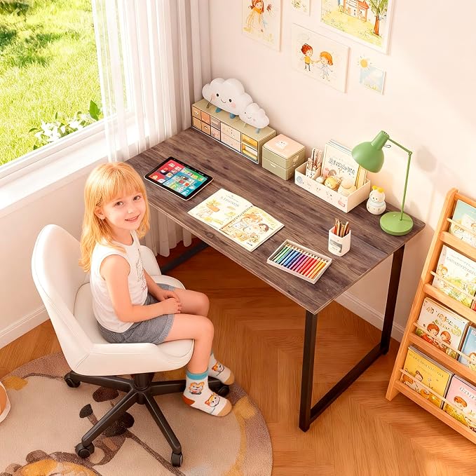 PayLessHere | 32 Inch Computer Desk | Brown | Sturdy Office Desk | Metal Frame, Adjustable Feet | Water-Resistant, Scratchproof Surface | Writing Table for Home Office or Study | Pack of 1