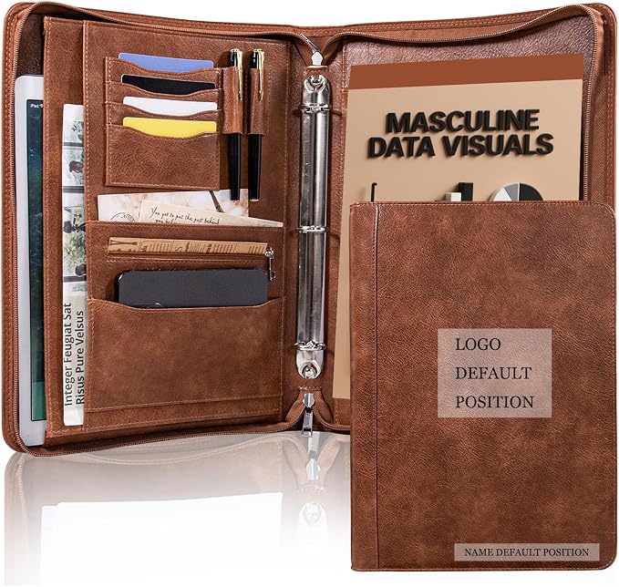 Calfinder Personalized Padfolios Portfolio Binder,3 Ring Leather Binder with Zipper,Professional Padfolios for Women&Men, Portfolio Organizer for Business,Work,School