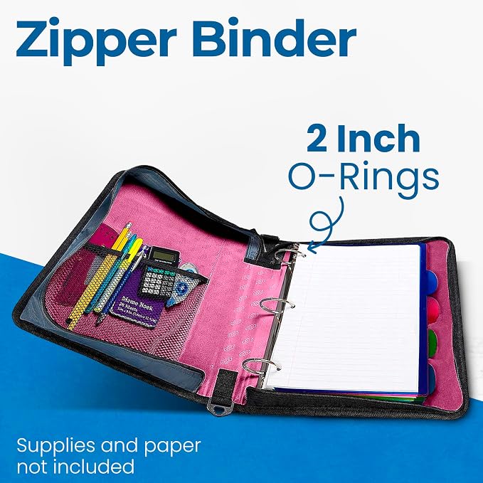 Case-it School Zipper Binder | 2" O-Rings | 350-Sheet | D-251 Light Pink | Classic, Multiple Storage Pockets, Shoulder Strap, School & Office Organizer