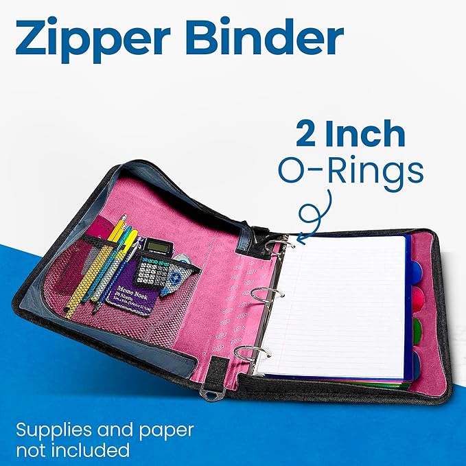 Case-it Classic Zipper Binder | 2-Inch O-Rings, 350 Sheet Capacity, Multiple Storage Pockets & Shoulder Strap | School & Office Organizer | D-251 Light Pink (Pack of 6)