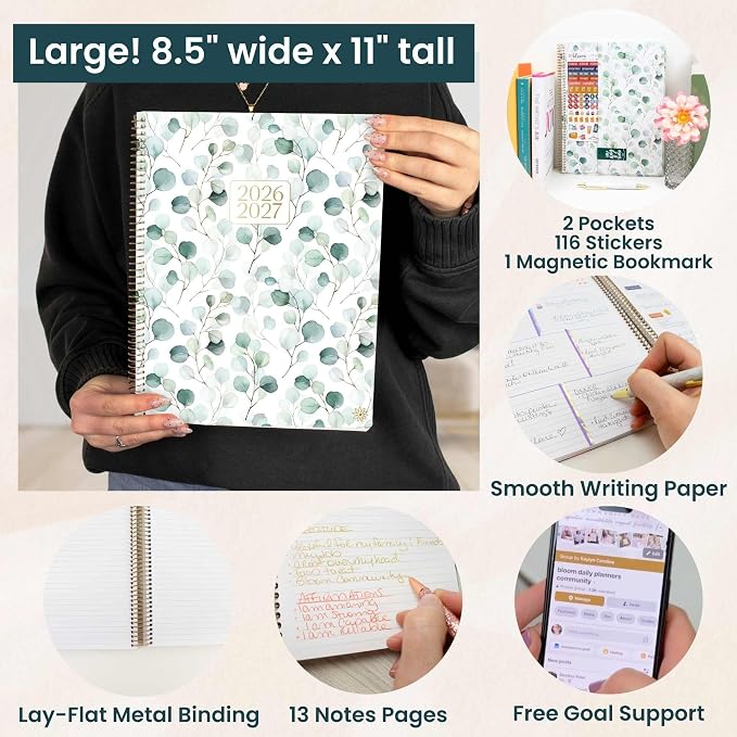 bloom daily planners 2026-2027 Planner (8.5” x 11") 13 Month Academic Organizer (July 2026 - July 2027) - Weekly & Monthly Agenda Book with Stickers & Tabs - Boho Greenery