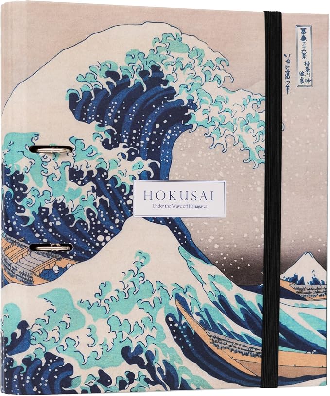 Kokonote Hokusai 2 Ring Binder - A4 - 10.6 x 12.6 inches - 27 x 32 cm - 2 Rings - Japanese Gifts | A4 Folder with Elastic closure, School Folders for Paperwork A4, Back to School Supplies | The Great Wave off Kanagawa