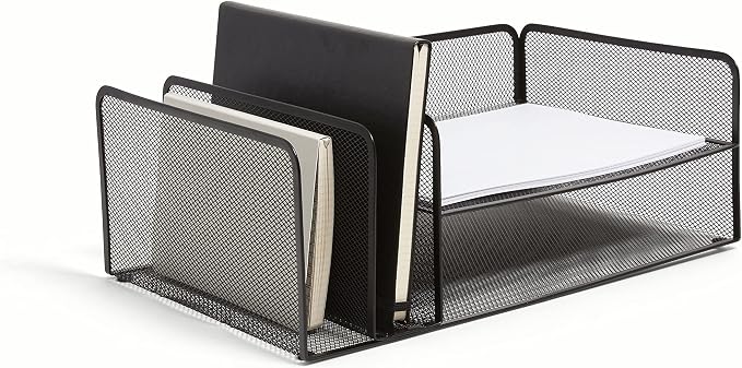 TRU RED Wire Mesh Horizontal File Organizer, 4‑Compartment – Desktop File Sorter for Papers, Folders & Mail