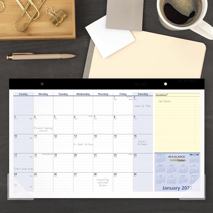 AT-A-GLANCE® QuickNotes® 2027 Monthly Desk Pad Calendar, Compact, 18" x 11"
